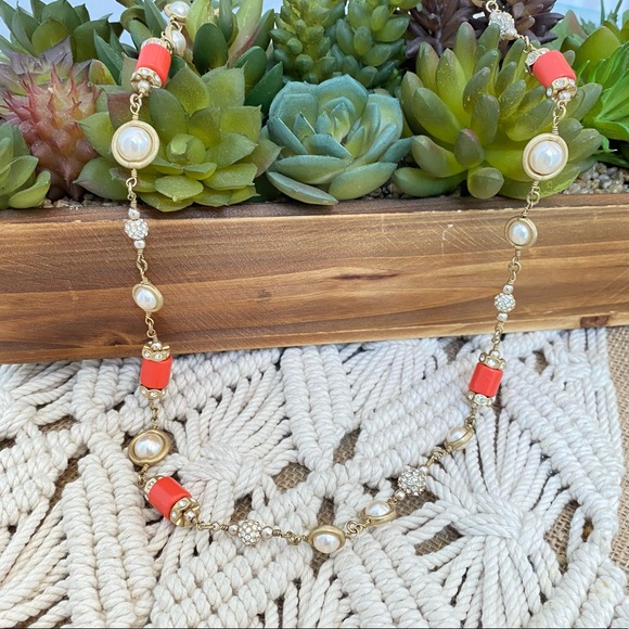 NWOT {J. Crew} Coral & pearl long strand necklace #286
